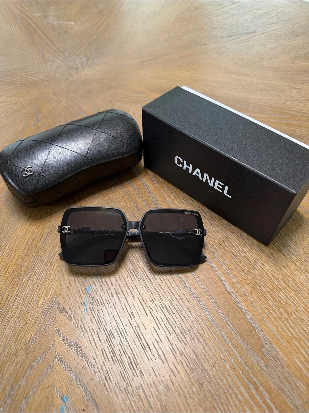 CHANEL Black & Silver Oversized Square Women's Sunglasses